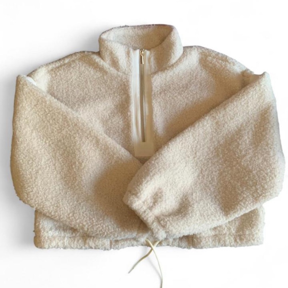 Thrive Société Sherpa Half Zip Pullover NWT Ivory Medium Retail $120